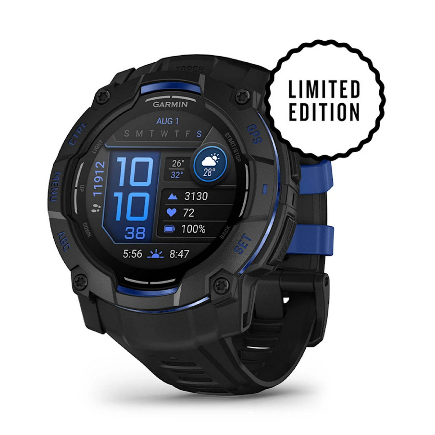 Instinct® 3 – 50 мм, AMOLED - Instinct® 3 – 50 мм, AMOLED - Black с Black/Bolt Blue каишка